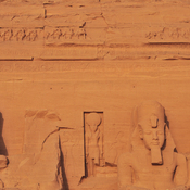 Abu Simbel, Temple by Ramesses II, Men, Heads of sitting pharaoh's with hieroglyphs