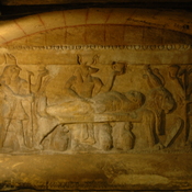 Alexandria, Catacombs, Sarcophagus with funeral scene in relief