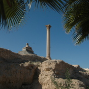 Alexandria, Remains of the temple of Serapis with column of Diocletian (Pompey's Pillar) and sphinx Horemheb