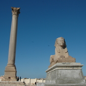 Alexandria, Serapeum, Sphinx Horemheb and column of Diocletian (Pompey's Pillar)