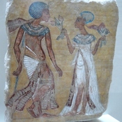 Amarna, Painting of Akhenaten (Amenhotep IV) and his wife Nefretite