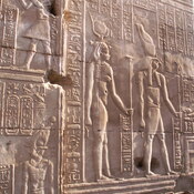 Edfu, Temple of Horus, Decorated wall with divine and human figures and hieroglyphs