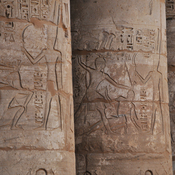 Thebes, Medinet Habu, Mortuary temple of Ramesses III, Columns with relief of Ramesses III killing POWs