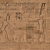 Thebes, Medinet Habu, Mortuary temple of Ramesses III,  Relief of Ramesses III killing Peleset POWs