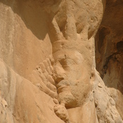 Bishapur Relief V: investiture of Bahram I, Bahram's crown