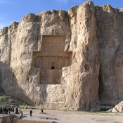 Naqš-e Rustam, Achaemenid tomb I (Darius II Nothus?) and equestrian relief of Bahram II