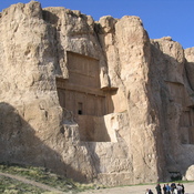 Naqš-e Rustam, Achaemenid tomb I (Darius II Nothus?) and equestrian relief of Bahram II