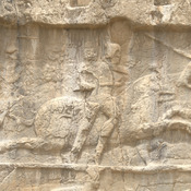 Naqš-e Rustam, Third (double equestrian) relief of Bahram II, Upper register, Bahram and his standardbearer