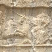 Naqš-e Rustam, Third (double equestrian) relief of Bahram II, Upper register, Bahram and his enemy