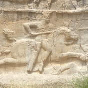 Naqš-e Rustam, Third (double equestrian) relief of Bahram II, Lower register, Bahram