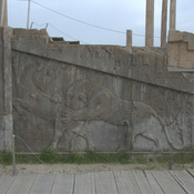 Persepolis, Apadana, Northstairs, Panorama of the relief (13), Lion and bull