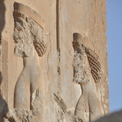 Persepolis, Palace of Darius (Taçara), Southern portico, Relief of two soldiers