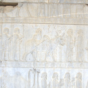 Persepolis, Apadana, East Stairs, Relief of the Gandarans with a buffalo