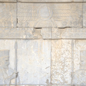 Persepolis, Apadana, East Stairs, Central relief, Solar disk and two soldiers