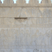 Persepolis, Apadana, East Stairs, Relief of Trees, Bactrians, and Gandarans