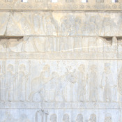 Persepolis, Apadana, East Stairs, Relief of Trees, Bactrians, and Gandarans