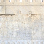 Persepolis, Apadana, East Stairs, Relief of Egyptians (damaged), and Sacae