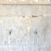 Persepolis, Apadana, East Stairs, Relief of Parthians, Babylonians, Trees, Elamites with a lioness, and Armenians with a horse