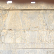 Persepolis, Apadana, East Stairs, Relief of a tree and three Elamites