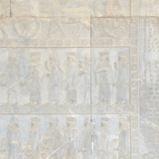 Persepolis, Apadana, East Stairs, Relief of a chariot and courtiers