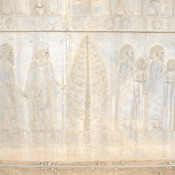 Persepolis, Apadana, East Stairs, Relief of the Arachosians, a tree, and a Greek with wool