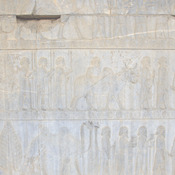 Persepolis, Apadana, East Stairs, Relief of a Bactrian camel, Gandarans, and an Arachosian camel