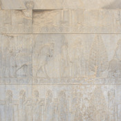 Persepolis, Apadana, East Stairs, Relief of (damaged) Egyptians, Sacae, and Greeks