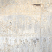 Persepolis, Apadana, East Stairs, Relief with Parthians with a camel, Babylonians with a bull, and Lydians with a chariot