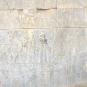Persepolis, Apadana, East Stairs, Relief with trees, Elamites, Armenians with a horse, and soldiers
