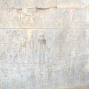 Persepolis, Apadana, East Stairs, Relief with trees, Elamites, Armenians with a horse, and soldiers