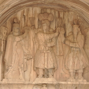 Taq-e Bostan, Large cave, Upper relief: Anahita, Khusrau II, Ahuramazda