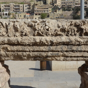 Amman, Forum, colonnade with frieze with flowers and Greek inscription