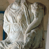 Gadara, West theater, Headless statue of an enthroned goddess, problaby Tyche, wearing a cornucopia