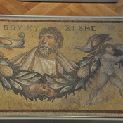 Gerasa,  Mosaic showing Thucydides with garland and birds