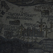 Madaba, Basilica of St. George, Mosaic with map of Jericho with Greek tekst
