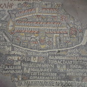 Madaba, Basilica of St. George, Mosaic with map of Jeruzalem with Greek tekst
