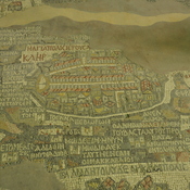 Madaba, Basilica of St. George, Mosaic with map of Jeruzalem with Greek tekst