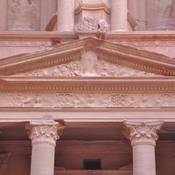 Petra, Siq, Treasury, Facade, detail with columns, capials and gable