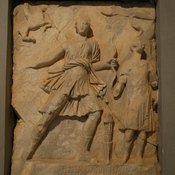 Lepcis Magna, Theater, Relief of Diana, with inscription