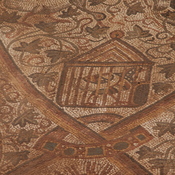 Sabratha, Justinian Basilica, Mosaic of a Phoenix and a peacock, caged bird