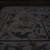 Itálica, House of Neptune, Mosaic with aquatic animals and Pygmees fighting with cranes