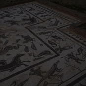 Itálica, House of Neptune, Mosaic with aquatic animals and Pygmees fighting with cranes