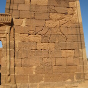 Naqa, Temple of Apedemak, Façade, Relief of king smiting enemies
