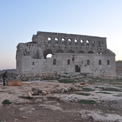Mushabbaq,  Remains of Byzantine basilica church, west facade with barricaded entrance