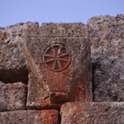 Mushabbaq,  Remains of Byzantine basilica church, decoration on buttress