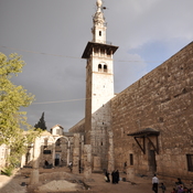 Damascus,  Umayyad mosque, north wall, minaret from interior court
