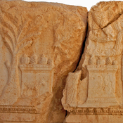 Palmyra, Temple of Baal, relief with altar with religious offerings and palmtree