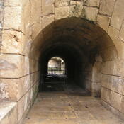 An aquaduct runs under the floor of this corridor in Caesarea Philippi