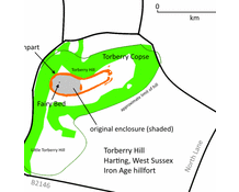 Map of Torberry Hill, near South Harting, West Sussex, England.